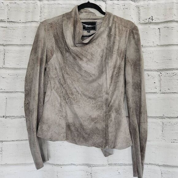 BNCI by Blanc Noir Jackets & Blazers - BNCI by Blanc Noir Womens Gray Asymmetrical Zipper Suede Moto Jacket Size Medium